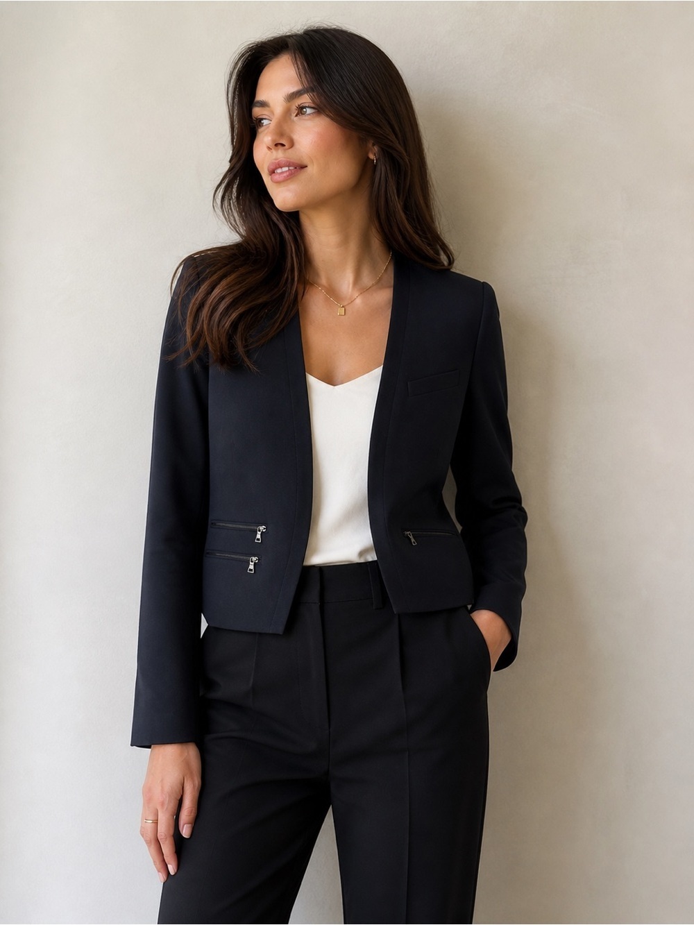 BCBG Max Azria Cropped Blazer Black Size Small Zip Detail